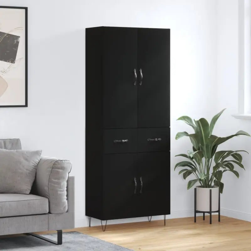 Trendy hoge kast van bewerkt hout met duurzame charme - Zwart / 1 / 2 deuren 2 lades - Dressoirs & buffetkasten