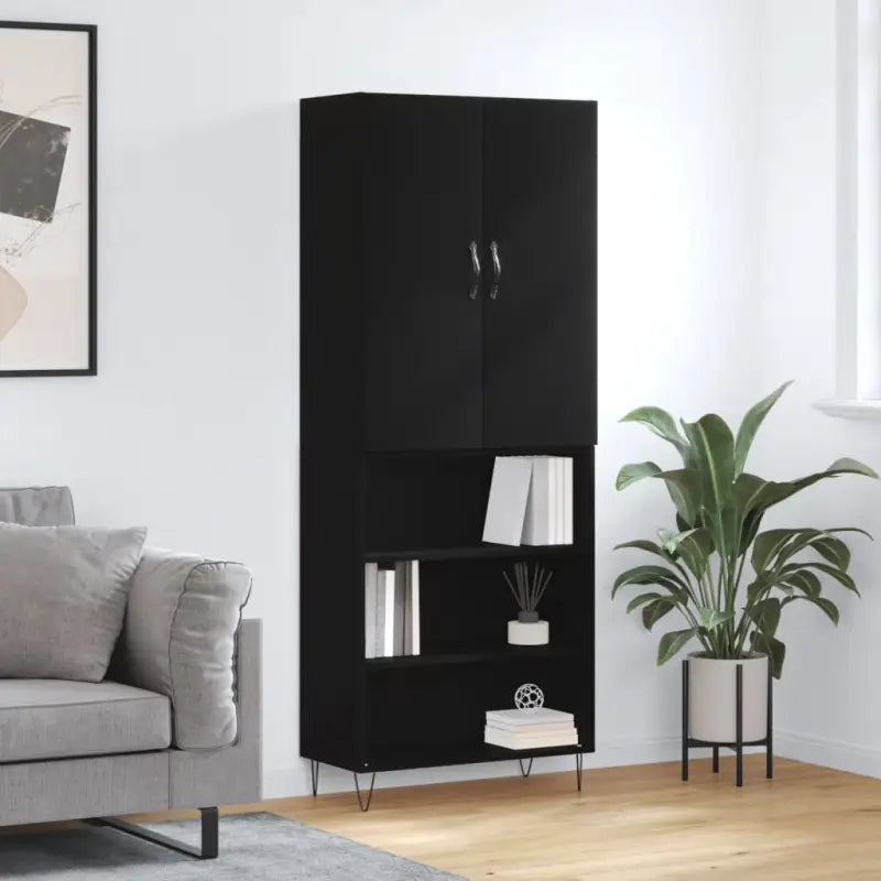 Trendy hoge kast van bewerkt hout met duurzame charme - Zwart / 1 / 3 schappen - Dressoirs & buffetkasten