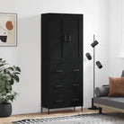 Trendy hoge kast van bewerkt hout met duurzame charme - Zwart / 1 / 3 lades - Dressoirs & buffetkasten