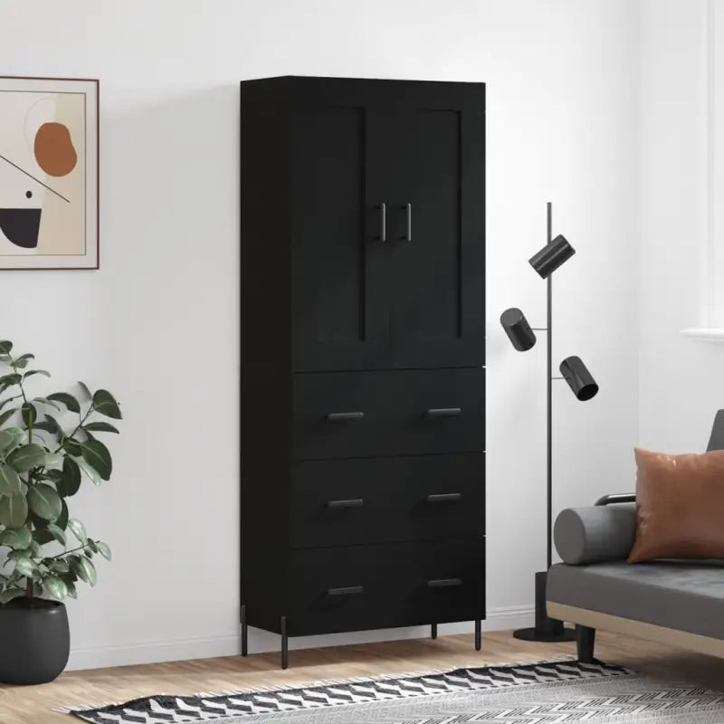 Trendy hoge kast van bewerkt hout met duurzame charme - Zwart / 1 / 3 lades - Dressoirs & buffetkasten