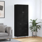 Trendy hoge kast van bewerkt hout met duurzame charme - Zwart / 1 / 3 lades - Dressoirs & buffetkasten