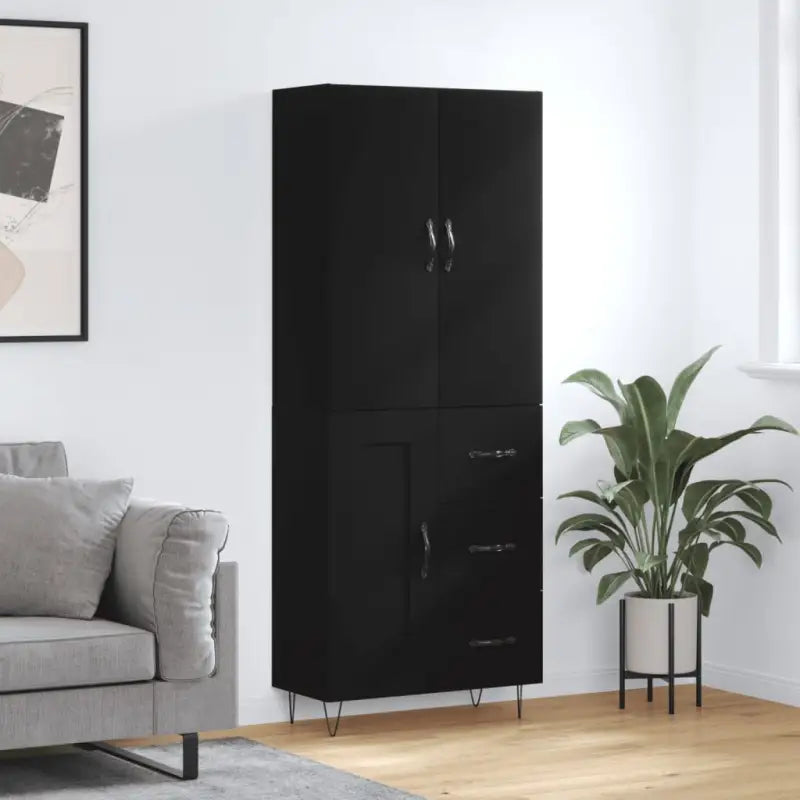 Trendy hoge kast van bewerkt hout met duurzame charme - Zwart / 1 / 1 houten deur 3 lades - Dressoirs & buffetkasten