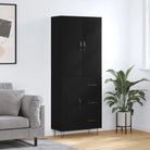 Trendy hoge kast van bewerkt hout met duurzame charme - Zwart / 1 / 1 deur 3 lades - Dressoirs & buffetkasten