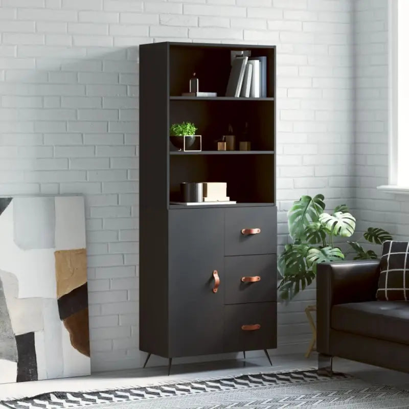 Trendy hoge kast van bewerkt hout met duurzame charme - Zwart / 1 / 1 deur 3 lades - Dressoirs & buffetkasten