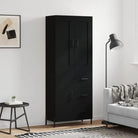 Trendy hoge kast van bewerkt hout met duurzame charme - Zwart / 1 / 1 deur 3 lades - Dressoirs & buffetkasten