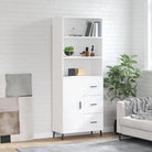 Trendy hoge kast van bewerkt hout met duurzame en stabiele constructie - Wit / 1 / 1 deur 3 lades - Dressoirs &