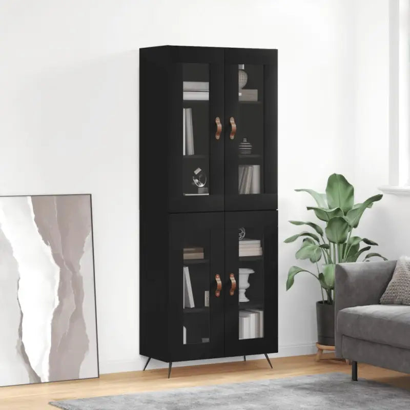 Trendy hoge kast van bewerkt hout met duurzame en stabiele constructie - Zwart / 1 / 2 glazen deuren - Dressoirs &