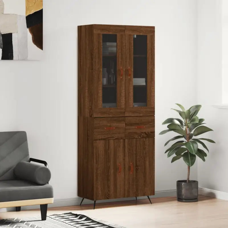 Trendy hoge kast van bewerkt hout met duurzame en stabiele constructie - bruin eikenkleur / 1 / 2 deuren 2 lades
