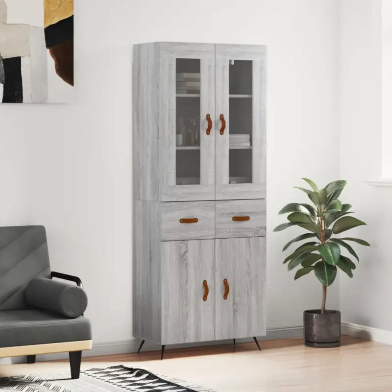 Trendy hoge kast van bewerkt hout met duurzame en stabiele constructie - Grijs sonoma / 1 / 2 deuren 2 lades