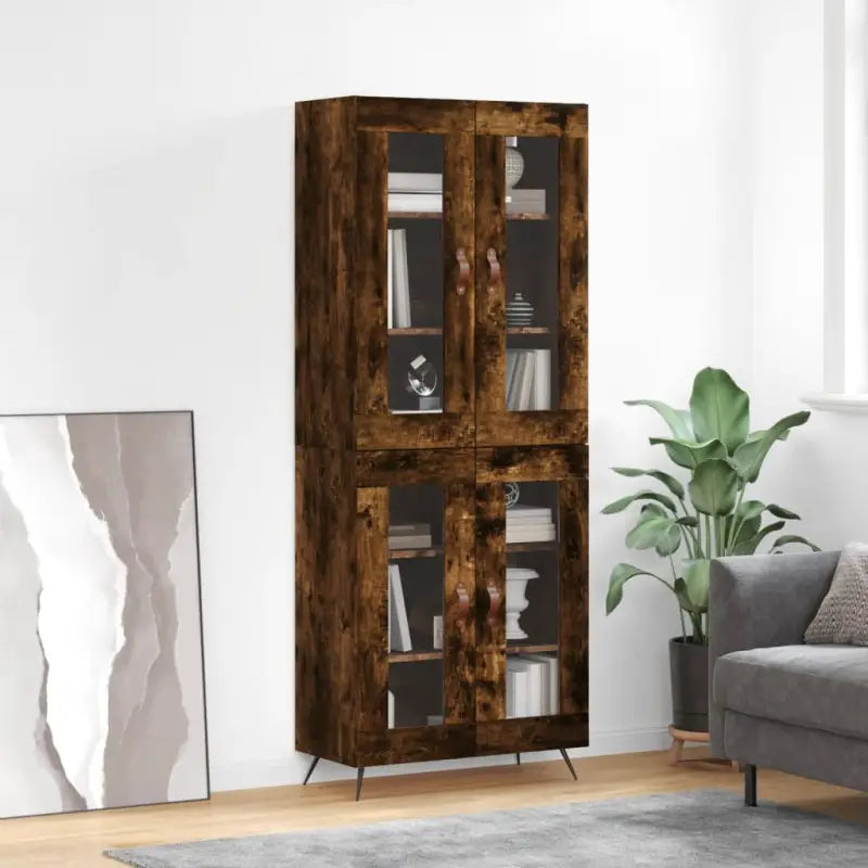 Trendy hoge kast van bewerkt hout met duurzame en stabiele constructie - Gerookt eiken / 1 / 2 glazen deuren