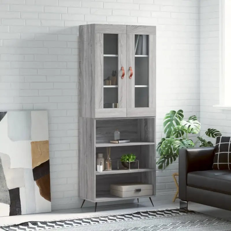 Trendy hoge kast van bewerkt hout met duurzame en stabiele constructie - Grijs sonoma / 1 / 3 schappen - Dressoirs &