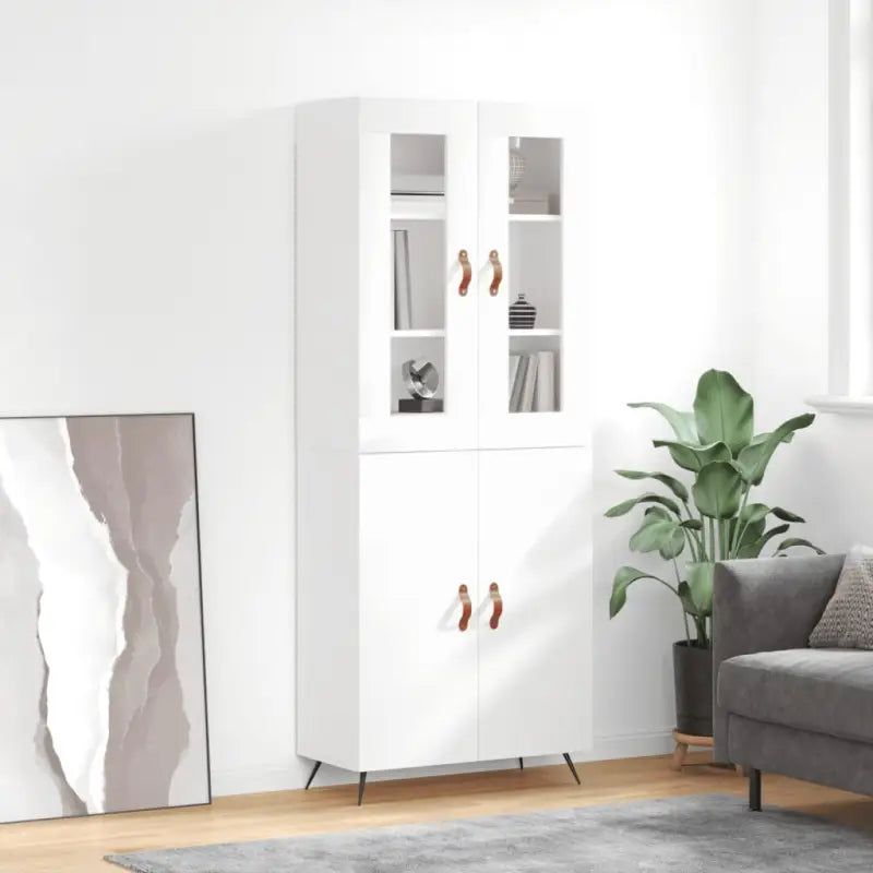 Trendy hoge kast van bewerkt hout met duurzame en stabiele constructie - Hoogglans wit / 1 / 2 deuren - Dressoirs &
