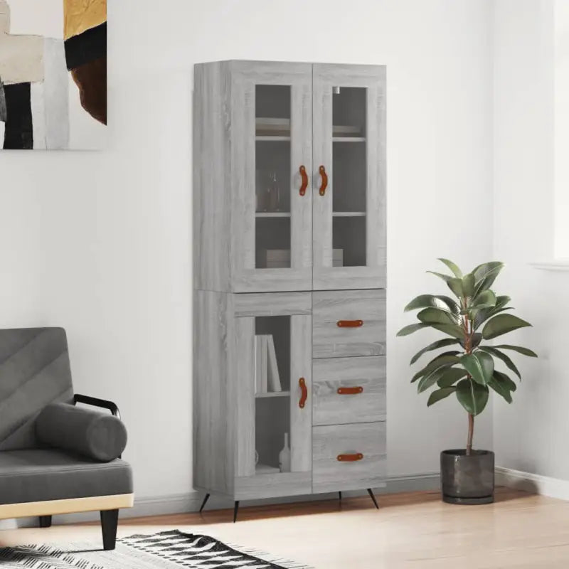 Trendy hoge kast van bewerkt hout met duurzame en stabiele constructie - Grijs sonoma / 1 / 1 glazen deur 3 lades