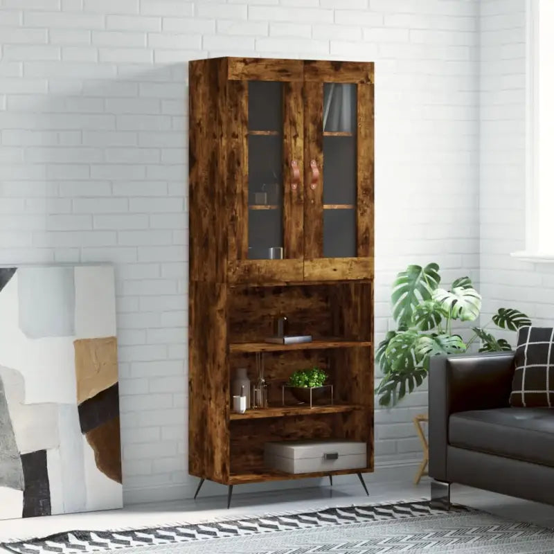 Trendy hoge kast van bewerkt hout met duurzame en stabiele constructie - Gerookt eiken / 1 / 3 schappen - Dressoirs &