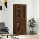 Trendy hoge kast van bewerkt hout met duurzame en stabiele constructie - bruin eikenkleur / 1 / 1 glazen deur 3 lades