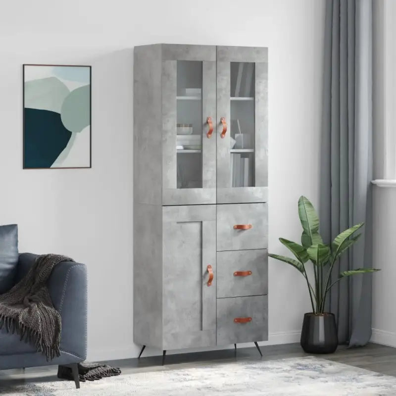 Trendy hoge kast van bewerkt hout met duurzame en stabiele constructie - Betongrijs / 1 / 1 houten deur 3 lades