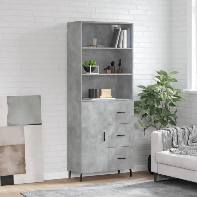 Trendy hoge kast van bewerkt hout met duurzame en stabiele constructie - Betongrijs / 1 / 1 deur 3 lades - Dressoirs &