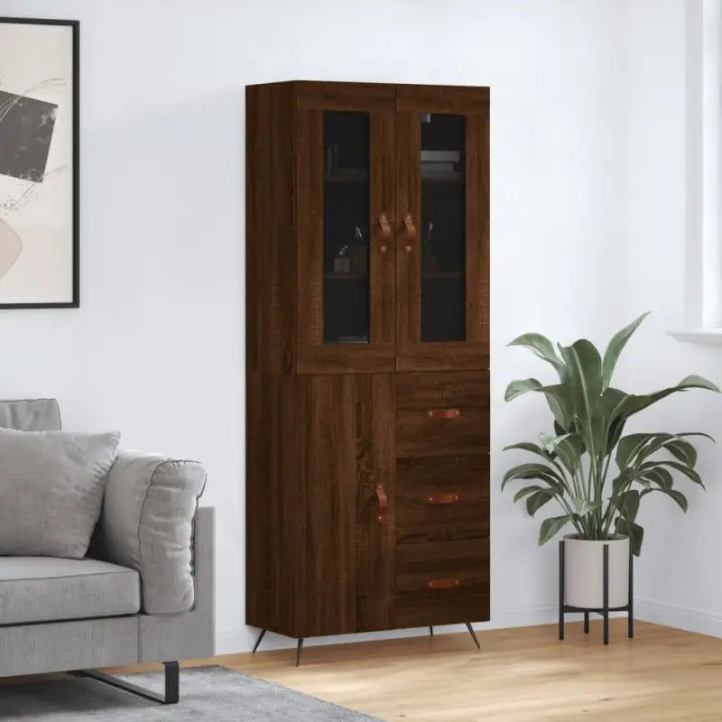 Trendy hoge kast van bewerkt hout met duurzame en stabiele constructie - bruin eikenkleur / 1 / 1 deur 3 lades