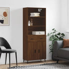 Trendy hoge kast van bewerkt hout met duurzame en stabiele constructie - bruin eikenkleur / 1 / 2 deuren 2 lades