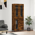 Trendy hoge kast van bewerkt hout met duurzame en stabiele constructie - Gerookt eiken / 1 / 1 glazen deur 3 lades