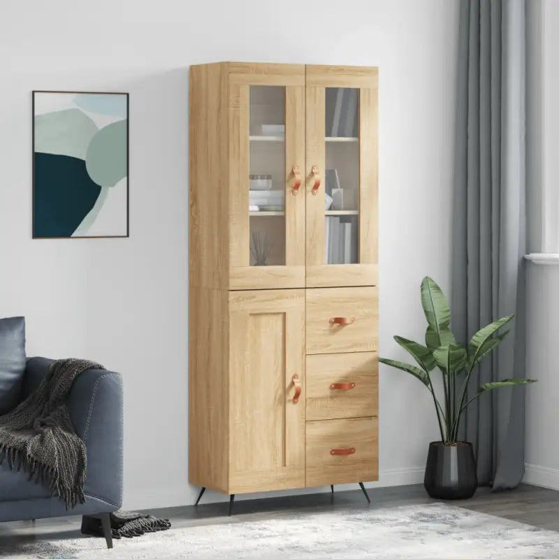 Trendy hoge kast van bewerkt hout met duurzame en stabiele constructie - Sonoma eiken / 1 / 1 houten deur 3 lades
