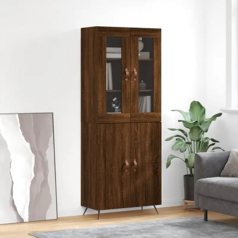 Trendy hoge kast van bewerkt hout met duurzame en stabiele constructie - bruin eikenkleur / 1 / 2 deuren - Dressoirs &