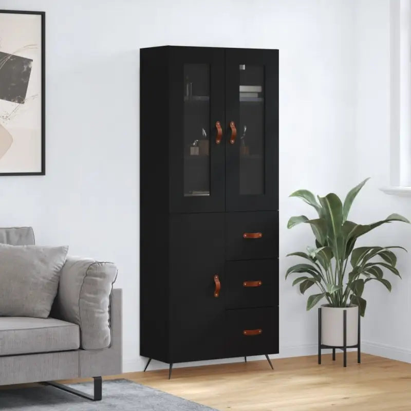 Trendy hoge kast van bewerkt hout met duurzame en stabiele constructie - Zwart / 1 / 1 deur 3 lades - Dressoirs &