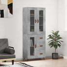 Trendy hoge kast van bewerkt hout met duurzame en stabiele constructie - Betongrijs / 1 / 1 glazen deur 3 lades