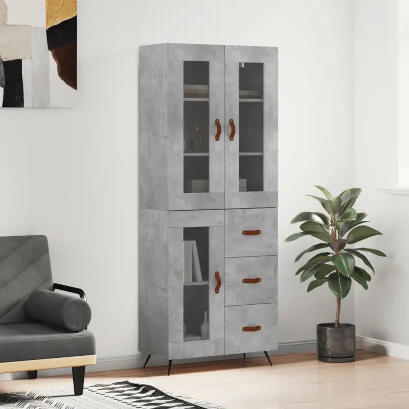 Trendy hoge kast van bewerkt hout met duurzame en stabiele constructie - Betongrijs / 1 / 1 glazen deur 3 lades