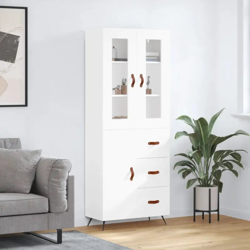 Trendy hoge kast van bewerkt hout met duurzame en stabiele constructie - Wit / 1 / 1 deur 3 lades - Dressoirs &