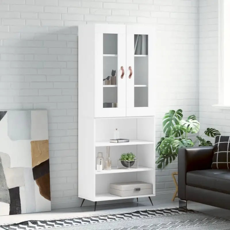 Trendy hoge kast van bewerkt hout met duurzame en stabiele constructie - Wit / 1 / 3 schappen - Dressoirs & buffetkasten