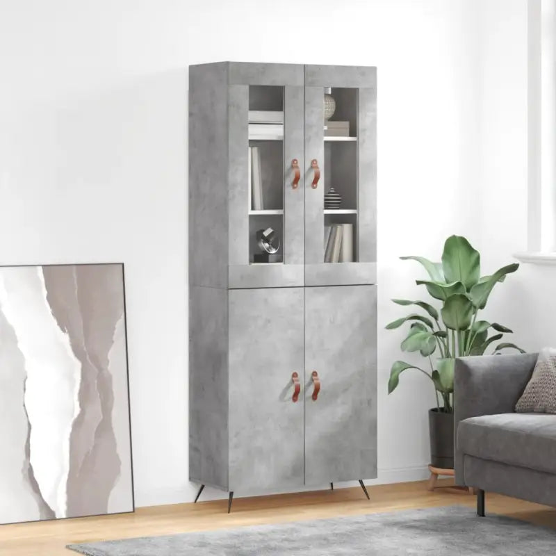 Trendy hoge kast van bewerkt hout met duurzame en stabiele constructie - Betongrijs / 1 / 2 deuren - Dressoirs &