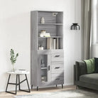 Trendy hoge kast van bewerkt hout met duurzame en stabiele constructie - Grijs sonoma / 1 / 1 glazen deur 3 lades