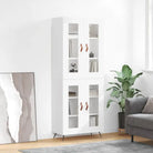 Trendy hoge kast van bewerkt hout met duurzame en stabiele constructie - Wit / 1 / 2 glazen deuren - Dressoirs &
