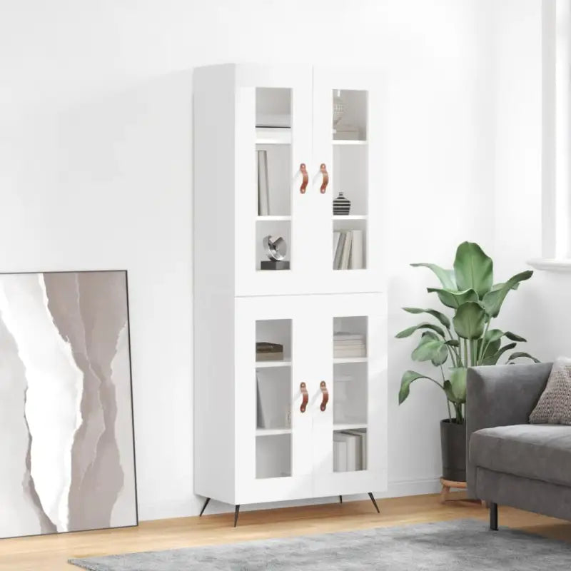 Trendy hoge kast van bewerkt hout met duurzame en stabiele constructie - Wit / 1 / 2 glazen deuren - Dressoirs &