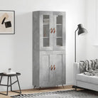 Trendy hoge kast van bewerkt hout met duurzame en stabiele constructie - Betongrijs / 1 / 2 houten deuren - Dressoirs &