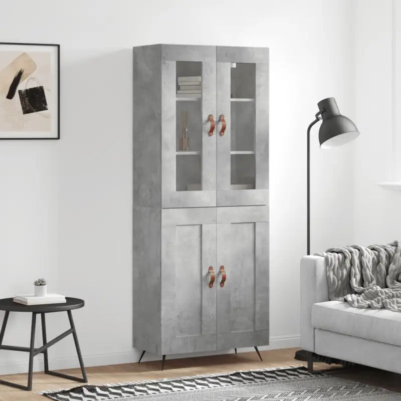 Trendy hoge kast van bewerkt hout met duurzame en stabiele constructie - Betongrijs / 1 / 2 houten deuren - Dressoirs &