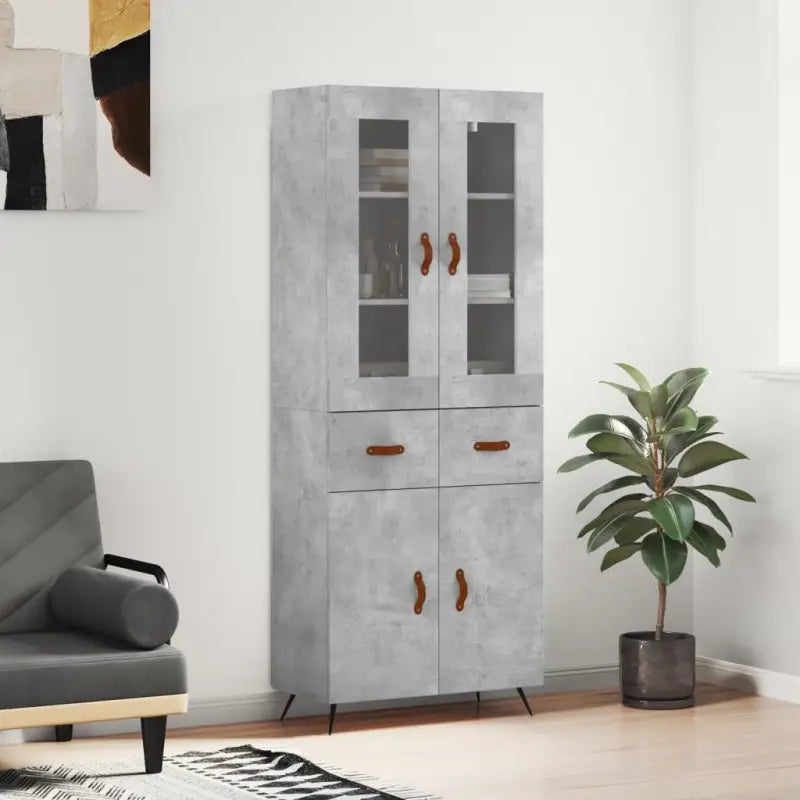Trendy hoge kast van bewerkt hout met duurzame en stabiele constructie - Betongrijs / 1 / 2 deuren 2 lades - Dressoirs