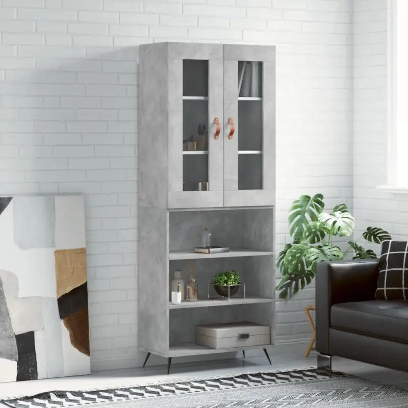 Trendy hoge kast van bewerkt hout met duurzame en stabiele constructie - Betongrijs / 1 / 3 schappen - Dressoirs &
