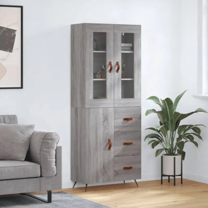 Trendy hoge kast van bewerkt hout met duurzame en stabiele constructie - Grijs sonoma / 1 / 1 deur 3 lades - Dressoirs