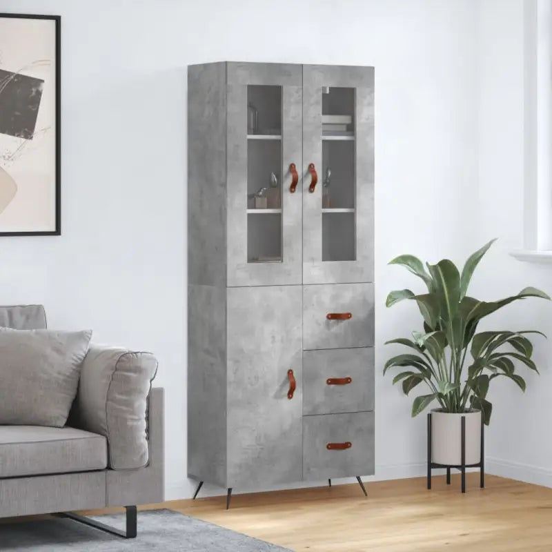 Trendy hoge kast van bewerkt hout met duurzame en stabiele constructie - Betongrijs / 1 / 1 deur 3 lades - Dressoirs &