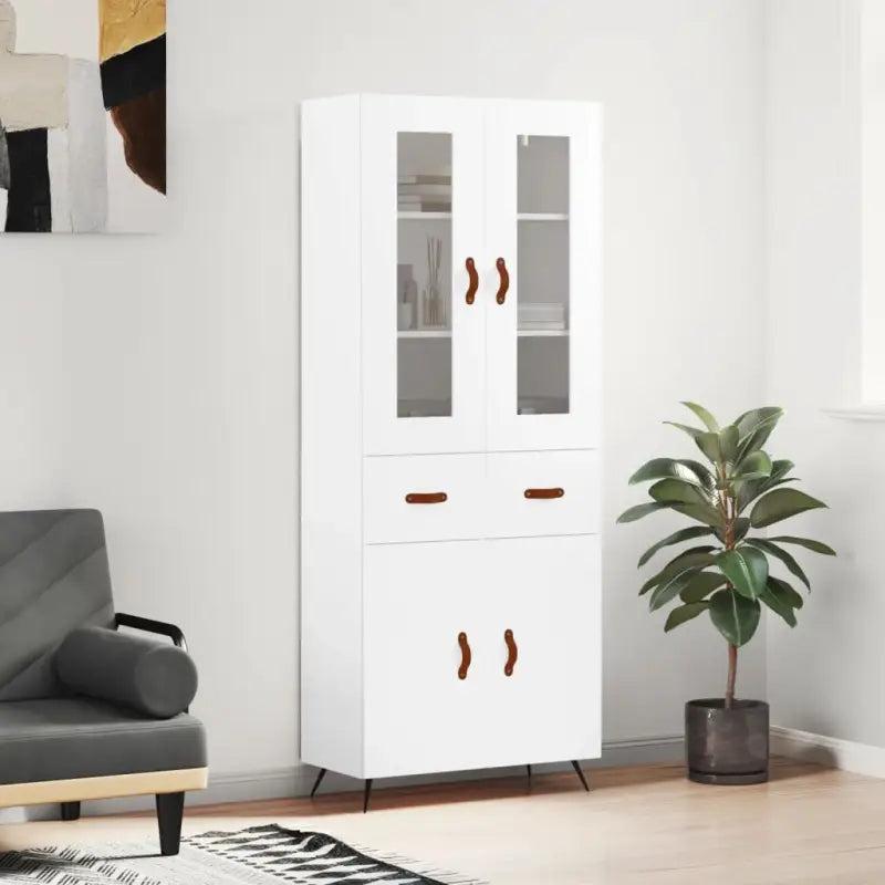 Trendy hoge kast van bewerkt hout met duurzame en stabiele constructie - Wit / 1 / 2 deuren 2 lades - Dressoirs &