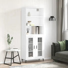 Trendy hoge kast van bewerkt hout met duurzame en stabiele constructie - Wit / 1 / 2 glazen deuren - Dressoirs &