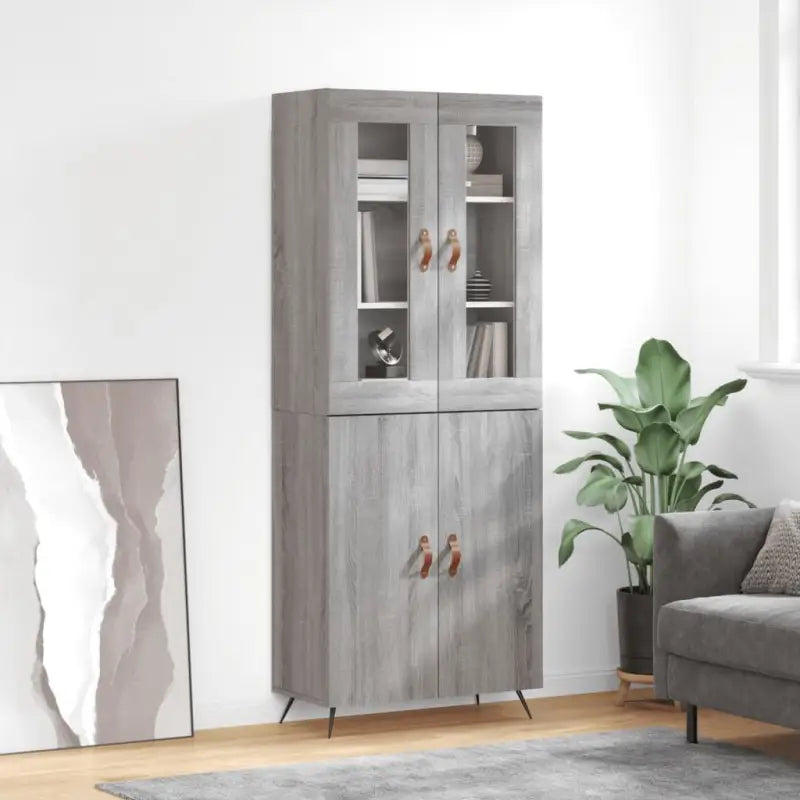 Trendy hoge kast van bewerkt hout met duurzame en stabiele constructie - Grijs sonoma / 1 / 2 deuren - Dressoirs &