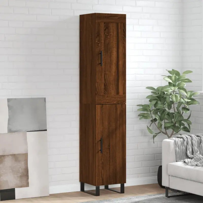 Trendy hoge kast van bewerkt hout met duurzame en stabiele kwaliteit - bruin eikenkleur / 1 / 1 deur - Dressoirs &