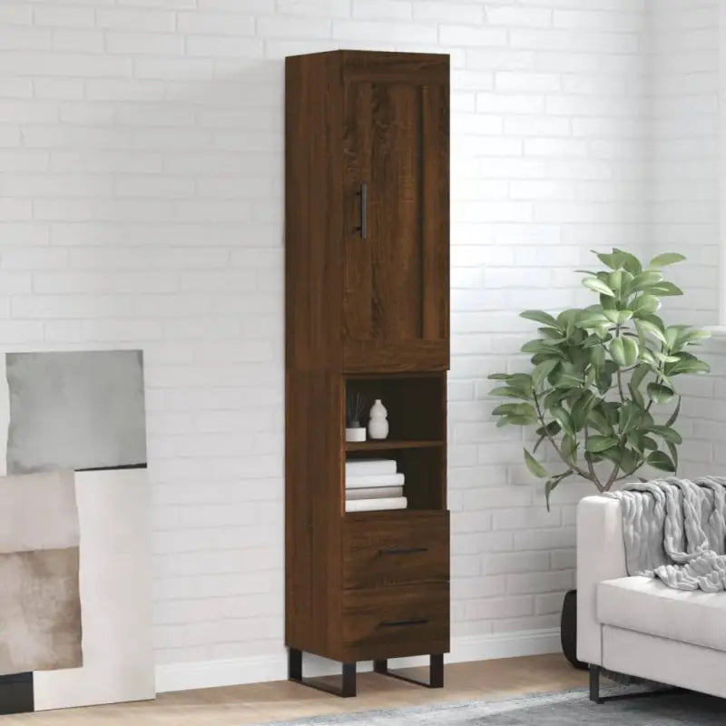 Trendy hoge kast van bewerkt hout met duurzame en stabiele kwaliteit - bruin eikenkleur / 1 / 2 lades 2 schappen