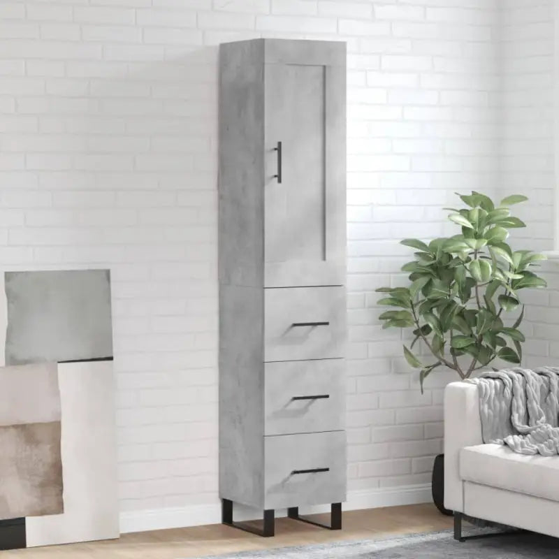 Trendy hoge kast van bewerkt hout met duurzame en stabiele kwaliteit - Betongrijs / 1 / 3 lades - Dressoirs &