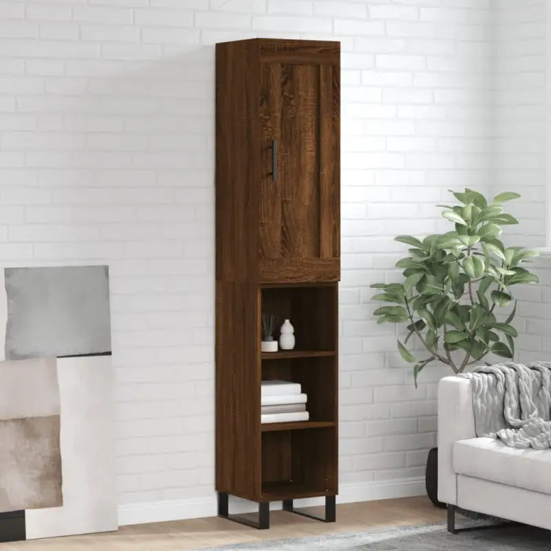 Trendy hoge kast van bewerkt hout met duurzame en stabiele kwaliteit - bruin eikenkleur / 1 / 3 schappen - Dressoirs &