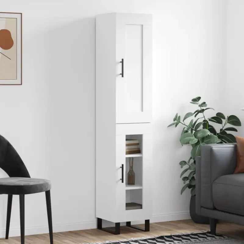Trendy hoge kast van bewerkt hout met duurzame en stabiele kwaliteit - Wit / 1 / 1 glazen deur - Dressoirs &