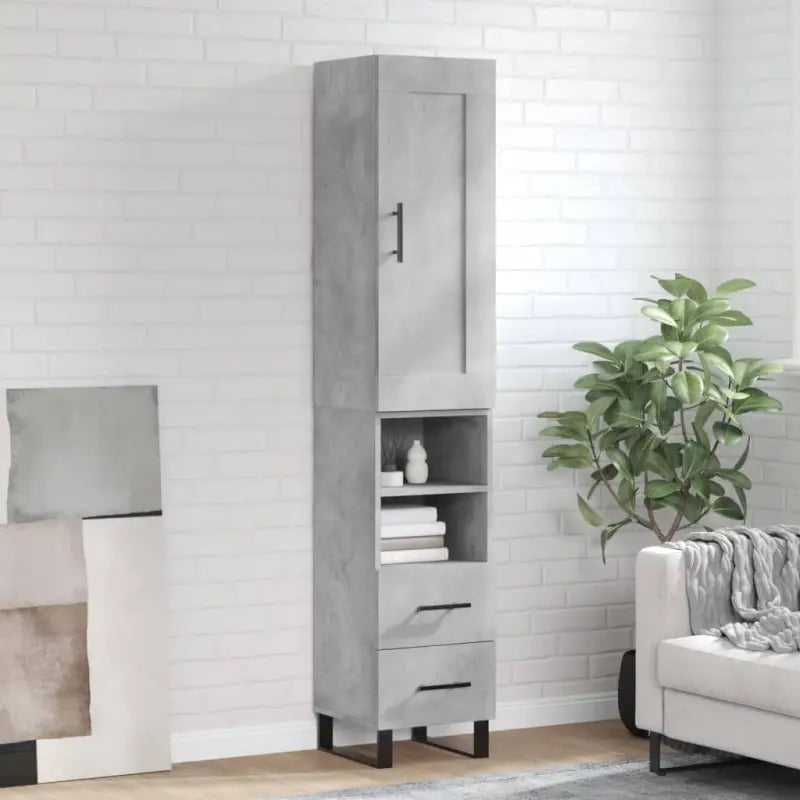 Trendy hoge kast van bewerkt hout met duurzame en stabiele kwaliteit - Betongrijs / 1 / 2 lades 2 schappen - Dressoirs
